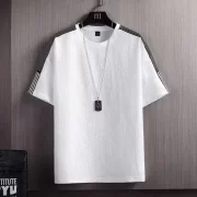 100% Linen Short Sleeve T-shirt Men Summer Half Sleeve Body Shirt Loose Base Casual Occasions