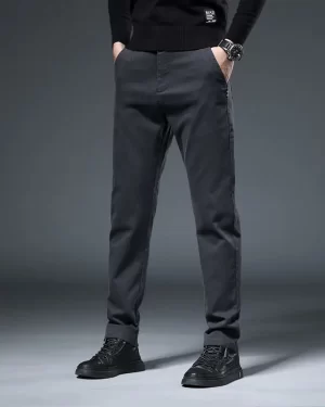 2024 Spring Men’s Slim Straight Pants Imitation Denim Elastic Cotton Business Casual Fashion Black Gray Green Brand Trousers