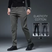 2024 Spring Men’s Slim Straight Pants Imitation Denim Elastic Cotton Business Casual Fashion Black Gray Green Brand Trousers