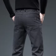 2024 Spring Men’s Slim Straight Pants Imitation Denim Elastic Cotton Business Casual Fashion Black Gray Green Brand Trousers