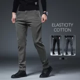 2024-Spring-Men-s-Slim-Straight-Pants-Imitation-Denim-Elastic-Cotton-Business-Casual-Fashion-Black-Gray