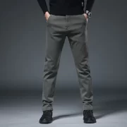 2024 Spring Men’s Slim Straight Pants Imitation Denim Elastic Cotton Business Casual Fashion Black Gray Green Brand Trousers