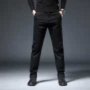 2024 Spring Men’s Slim Straight Pants Imitation Denim Elastic Cotton Business Casual Fashion Black Gray Green Brand Trousers