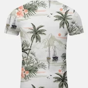 Coconut Tree Hawaii 3D Print Polo Zipper Short Sleeve Shirt for Men