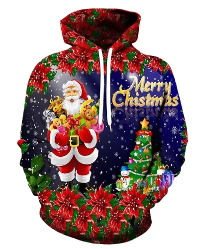 European and American new Christmas Santa Claus 3D digital printing loose men’s and women’s sweater baseball uniform pullov