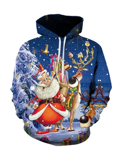 European and American new Christmas Santa Claus 3D digital printing loose men’s and women’s sweater baseball uniform pullov