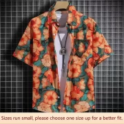 Men Short Sleeve Ice Silk Breathable Summer Fashion Printed Shirt Half Sleeve Casual Loose Fit Comfortable Cotton Linen Blend