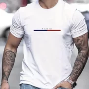 Men’s 100 Cotton Paris Short Sleeve T-shirt Top Loose Tshirt