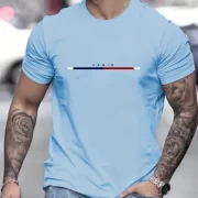 Men’s 100 Cotton Paris Short Sleeve T-shirt Top Loose Tshirt