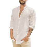 Men’s White Shirts Casual Plus Size Loose Hawaii Cotton Linen Shirt Mens Streetwear Turn Down Collar Long Sleeve Shirts Blouses