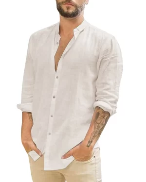 Men’s White Shirts Casual Plus Size Loose Hawaii Cotton Linen Shirt Mens Streetwear Turn Down Collar Long Sleeve Shirts Blouses