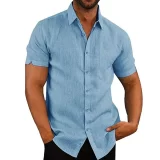 Summer-Short-Sleeved-Men-s-Shirt-Casual-Cotton-Linen-Shirts-For-Men-Turn-Down-Collar-Formal