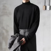 Yasuk 2023 Spring Autumn Winter Solid Casual Plush Turtleneck Men’s Loose Bottom Double Faced Velvet Sweater Simple Warm BigSize