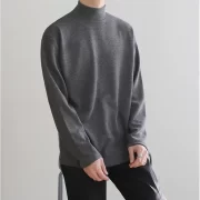 Yasuk 2023 Spring Autumn Winter Solid Casual Plush Turtleneck Men’s Loose Bottom Double Faced Velvet Sweater Simple Warm BigSize